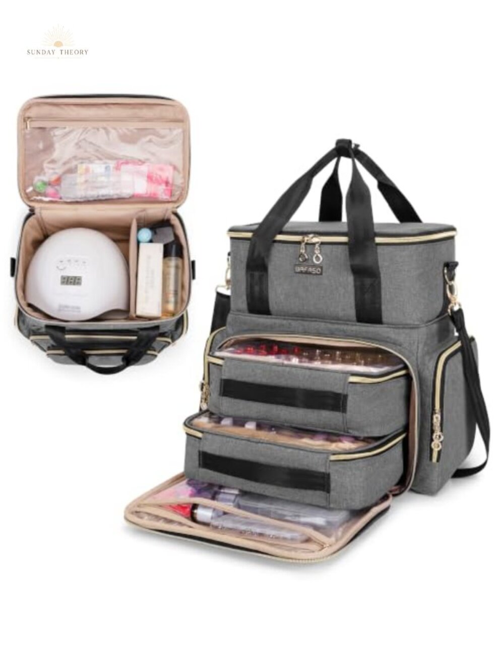 Nail Polish Organizer Holds 70 Bottles, Nylon with Shoulder Strap
